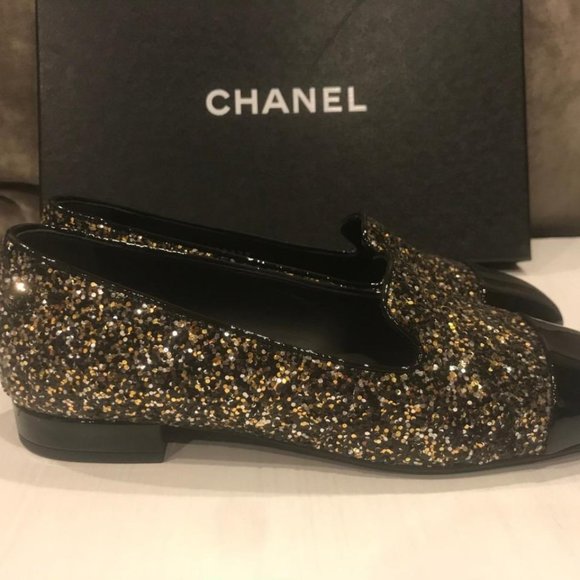 CHANEL 17K Milky Way Glitter Patent Cap Toe Loafers Moccasin Shoes Flats - Picture 5 of 10